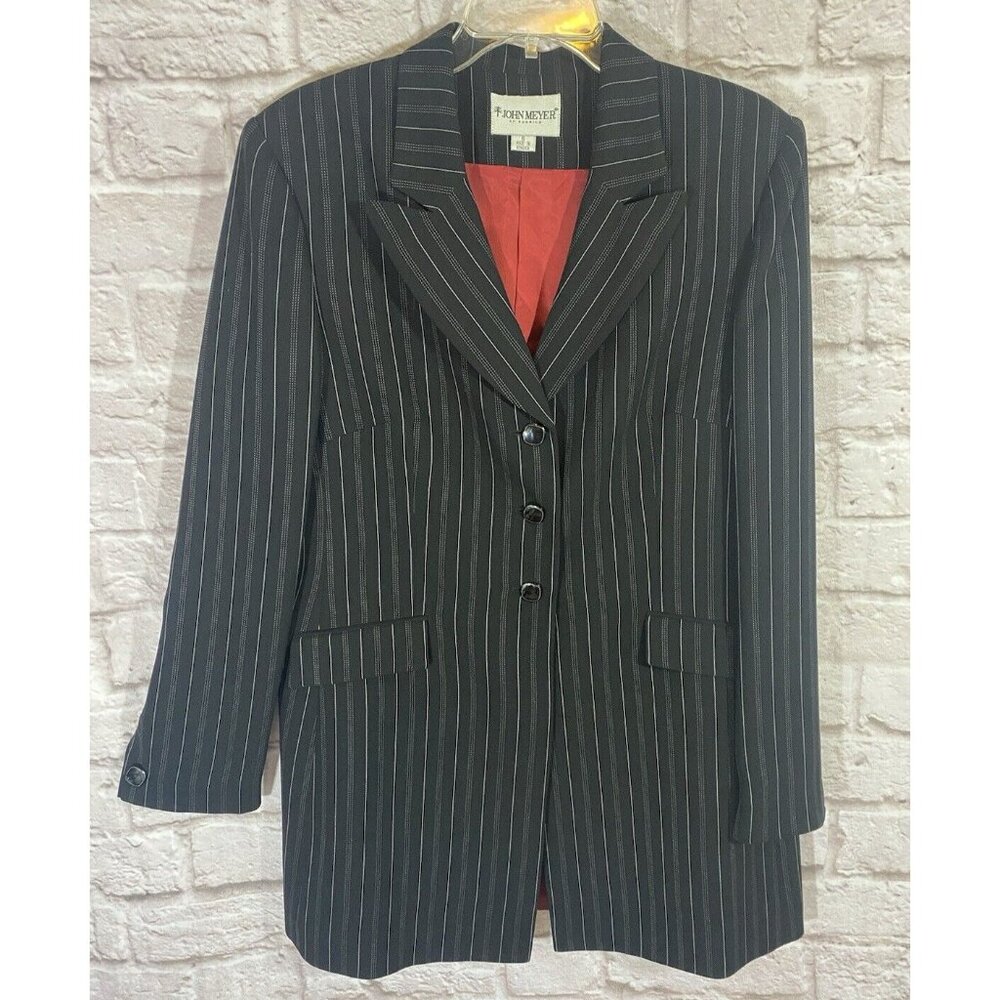John Meyer Of Norwich Pinstriped Tunic‎ Career Blazer 16 EUC Black White 9655